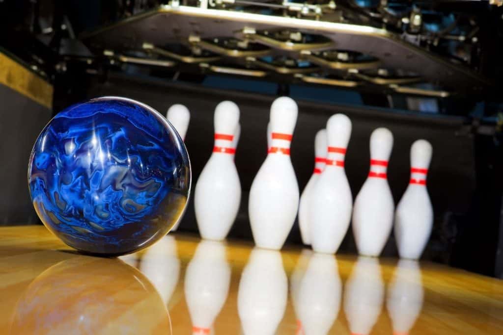 bowling ball and pins