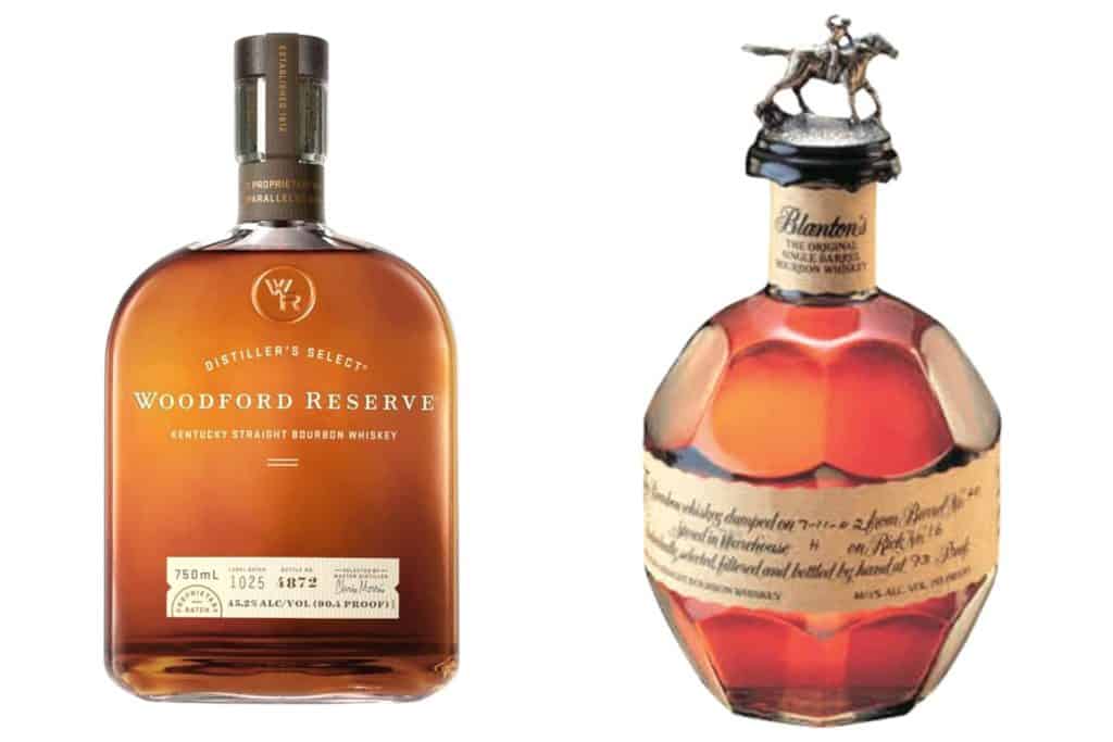 Bottle of Woodford Reserve bourbon and Blanton's bourbon