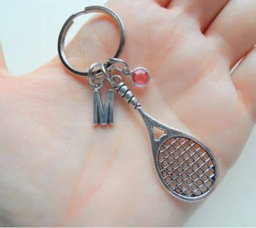 tennis racket initial keychain