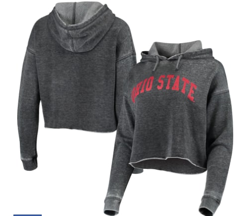 Dark gray cropped hoodie for teenage daughters with red Ohio State letters