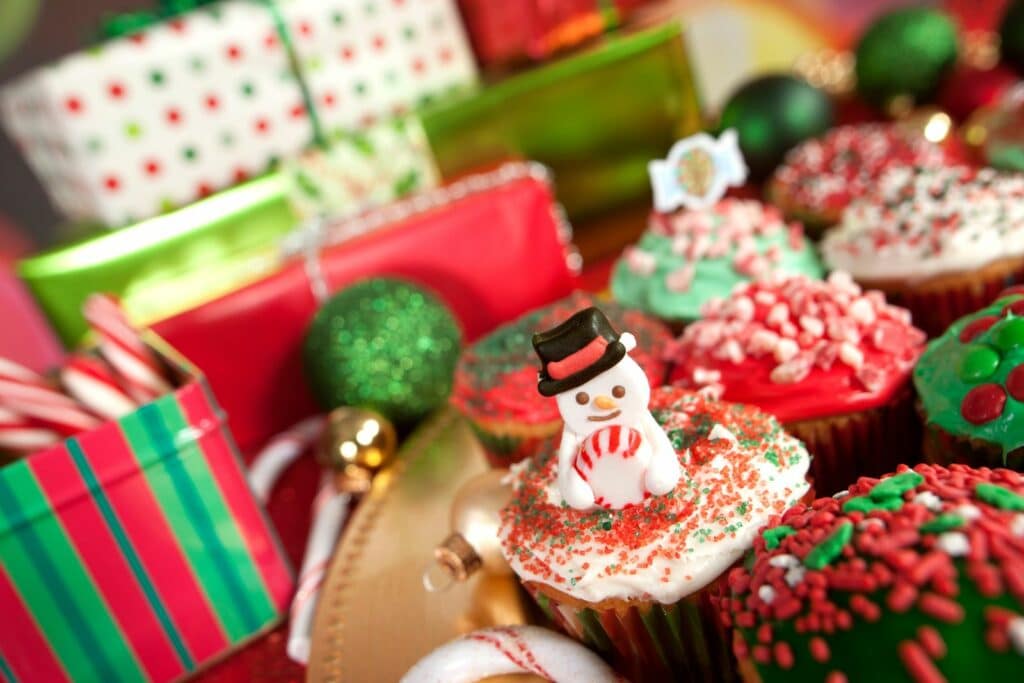 holiday party gifts and cupcakes