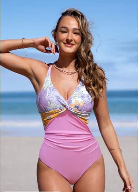 Twist Front Cross Back One Piece Swimsuit